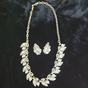 Vintage Coro Silver Leaf Necklace and Earring Set